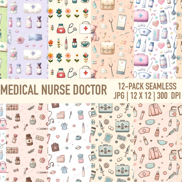 Medical Nurse Doctor Seamless Repeat Pattern Designs, Healthcare Backgrounds, Printable Digital Paper, Patterned Paper, Commercial Use