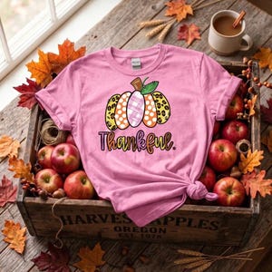 Thankful Pumpkin PNG, Preppy Thanksgiving Design, Colorful Hand Drawn graphic design