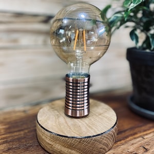 Reclaimed English Oak Wood-Desk lamp-Bedside lamp-Edison Steampunk lamp-Rustic home decor-Farmhouse decor-Home decor-Brass-Rose Lamp Holder