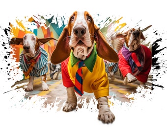 Basset Hound Dog Splash Artwork on a White Background Image - Colorful Digital Artwork, Art for Print