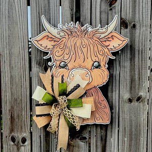 Wooden Highland Cow Door Hanger