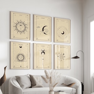 Wall Art Set von 6 Tarot Karten-Druck-Set. Digitaler Download. Wanddekor. Tarot-Poster. Druckbares 6er Set Wandkunst Drucke