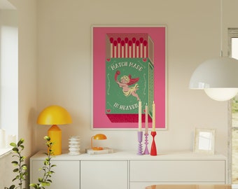 Retro Matchbox Art Print: Match Made in Heaven, Vintage Style (Digital Download)