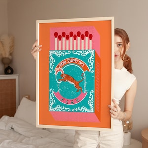 You Light My Fire Print: Retro Tiger Matchbox Art (Digital Download