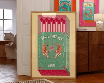 Orange Matchbox Poster: Retro Tiger Print, Vintage Wall Art (Digital Download)