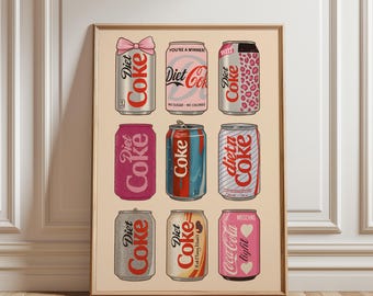 Diet Coke Can Collection Poster, Retro Pop Art Soda Print