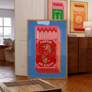 Forever and Always Poster | Retro Print Tiger Poster | Vintage Art |  Pink Matchbox Poster | Contemporary Art | Digital Download Wall Decor