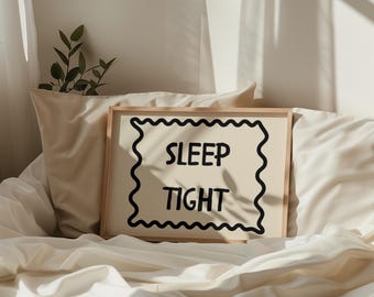 Sleep Tight Wall Art, Horizontal Poster Gift, Bedroom Quote Wall Art, Trendy Good Night Print,Cute Bedroom Decor, Aesthetic Bedroom Print