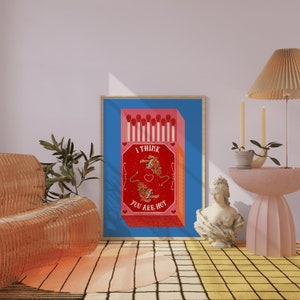 I Think You Are Hot | Retro Print Tiger Poster | Vintage Kunst | Rosa Streichholzschachtel Poster | Zeitgenössische Kunst | Digitaler Download | Wanddeko
