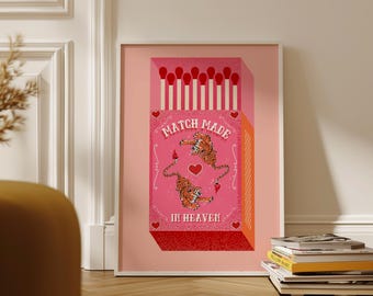 Match Made in Heaven Print: Retro Matchbox Poster, Vintage Pop Art Decor