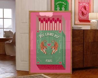 Pink Matchbox Poster: Retro Tiger Art Print (Digital Download)