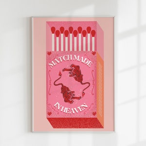 Match Made in Heaven | Retro Print Tiger Poster | Vintage Art |  Pink Matchbox Poster | Contemporary Art | Digital Download | Wall Decor