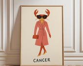 Cancer Zodiac Print, Astrology Wall Art, Cancer Horoscope Poster, Zodiac Illustration, Digital Download