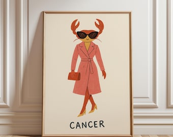 Cancer Zodiac Print, Astrology Wall Art, Cancer Horoscope Poster, Zodiac Illustration, Digital Download