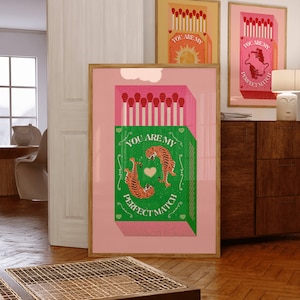 Retro Tiger Matchbox Print: Vintage Pink Wall Decor (Digital Download)