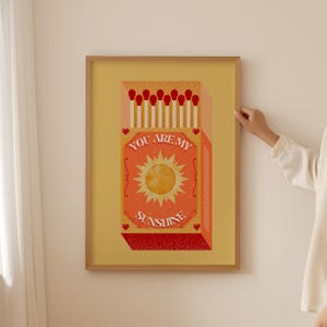 You Are My Sunshine Poster: Retro Matchbox Art Print (Digital Download)