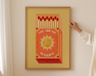 You Are My Sunshine Poster: Retro Matchbox Art Print (Digital Download)