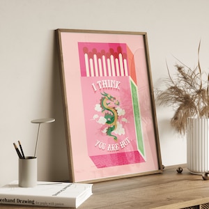 I Think You Are Hot | Retro Print Tiger Poster | Vintage Kunst | Rosa Streichholzschachtel Poster | Zeitgenössische Kunst | Digitaler Download | Wanddeko