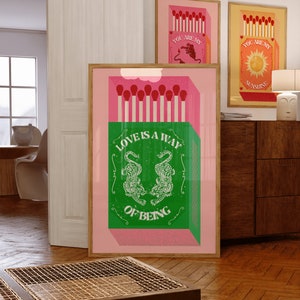 Love Is A Way Of Being | Retro Print Tiger Poster | Vintage Art |  Green Matchbox Poster | Contemporary Art | Digital Download | Wall Decor