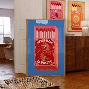 Match Made in Heaven | Retro Print Tiger Poster | Vintage Art |  Pink Matchbox Poster | Contemporary Art | Digital Download | Wall Decor