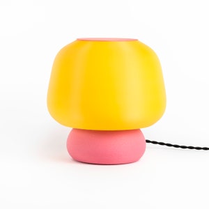 Mushroom 10" Modern Classic Plant-Based PLA 3D Printed Dimmable LED Table Lamp, Yellow/Hot Pink