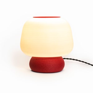 Mushroom 10" Modern Classic Plant-Based PLA 3D Printed Dimmable LED Table Lamp, White/Red