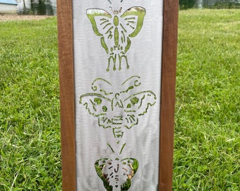 Wood Framed Metal Butterfly Sign