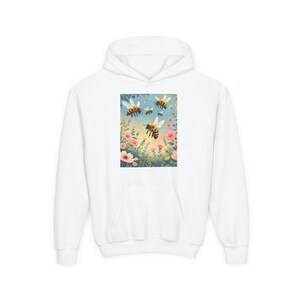 Bee-Inspired Youth Sweatshirt - Cute Bee Hoodie, Nature Lover Gift, Spring Fashion, Kids&#39; Outdoor Wear, Eco-Friendly Apparel