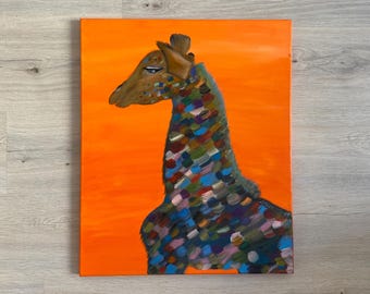 キリンファミリーアート、気まぐれなアクリルキリン絵画、自宅