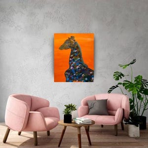 Original Giraffe Acrylic Painting: Abstract Primitivism Wall Art