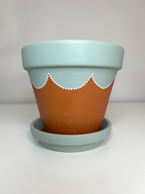 Hand-painted Scallop Edge Plant Pot With Saucer (size M) - Etsy