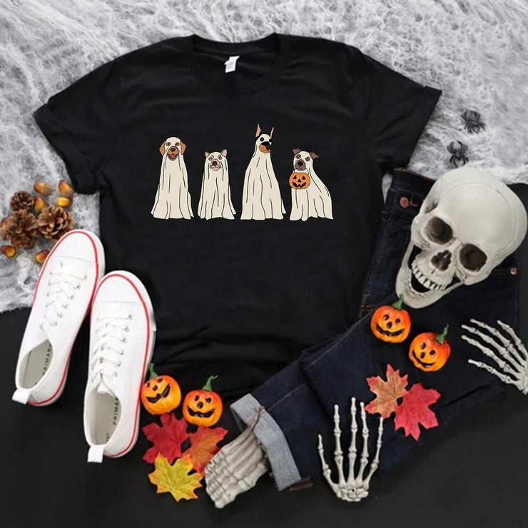 Ghost Dog Tee, Halloween Gift, Halloween Dog Tshirt, Ghosts Shirts, Pumpkin Fall Dog Mom Tees,Dog Lover Halloween Crew,Halloween Party Shirt