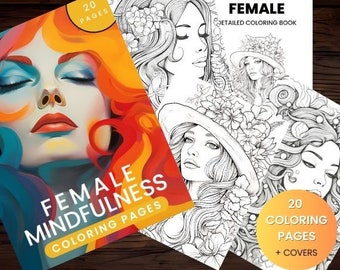 Female Coloring Book For Adults | Mindfulness Female Printable PDF | Stress Relieving | Instant download | Colouring Pages For Sale