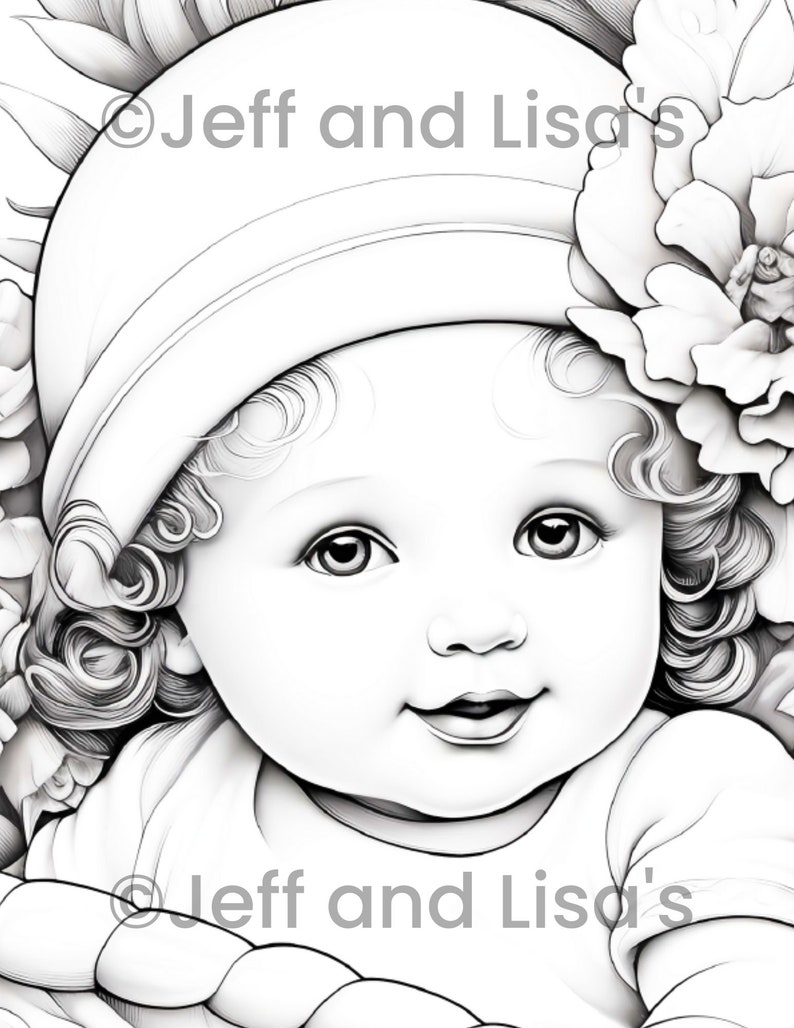Baby Coloring Page Book Adults Instant Download Grayscale Coloring