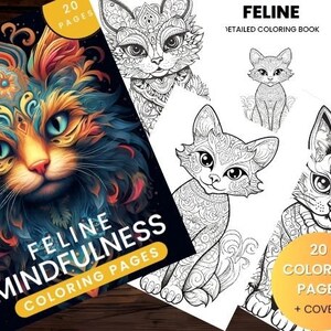 Feline | Cats Coloring Book For Adults | Relaxing Mindfulness Cats PDF | Stress Relieving | Instant download | Colouring Pages For Sale