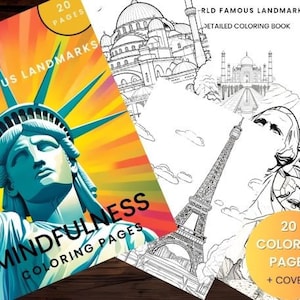 Landmark Coloring Book For Adults | Mindfulness World Famous Landmark PDF | Stress Relieving | Instant download | Colouring Pages For Sale