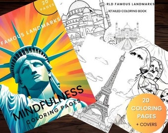 Landmark Coloring Book For Adults | Mindfulness World Famous Landmark PDF | Stress Relieving | Instant download | Colouring Pages For Sale