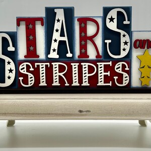 Stars & Stripes Patriotic Shelf Sitter, Patriotic Word Block Sign, Patriotic Sign, 4th of July Sign