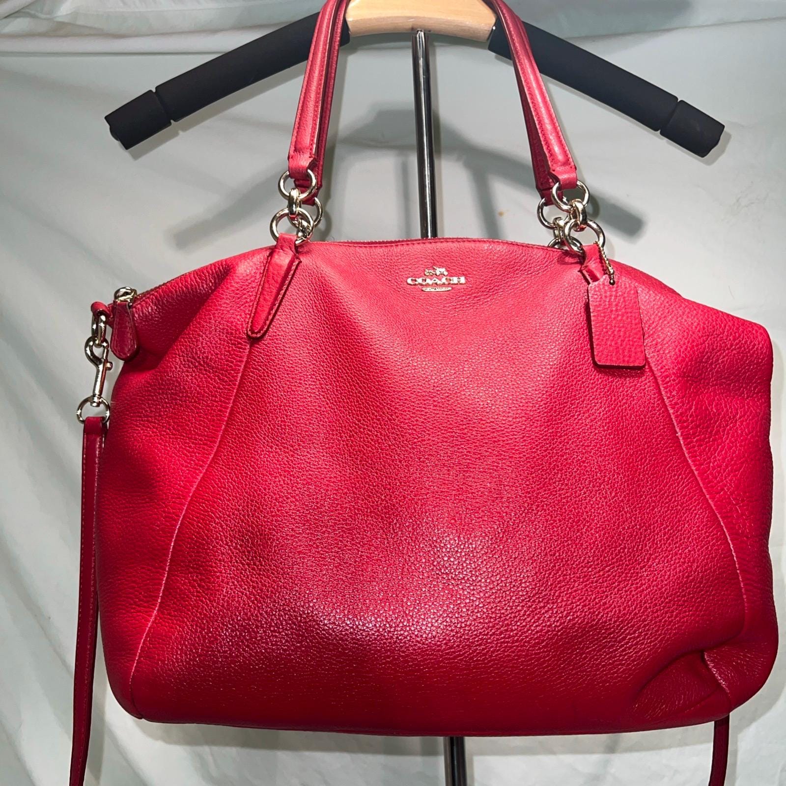 VINTAGE COACH Tote Bag Leather RED Solid Color 79608
