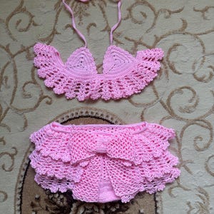 Pink Crochet Ruffle Baby Bikini Bottom | Handmade Shorts for Girls | Crochet Baby Skirt for Toddler | Summer Newborn Outfit with Bow