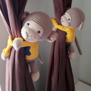 Crochet Animal Curtain Holder ,Handmade  Monkey Tie Backs , Baby Room Nursery Decor