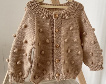 Popcorn Baby Cardigan, Chunky Knit Sweaters for Newborn, Cozy Organic Baby Clothes