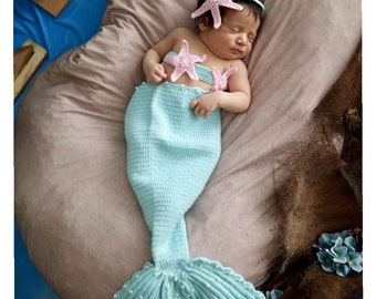 Crochet Mint Mermaid Outfit for Baby | Photo Prop Set