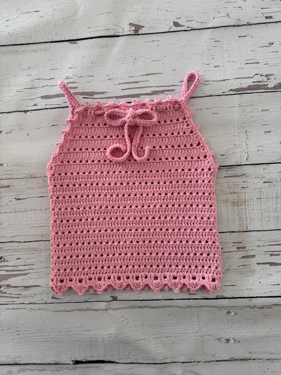 Crochet Baby Halter Top: Pale Pink Cotton Knit, Summer Clothes