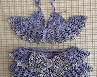 Crochet Baby Bikini Set, Handmade Ruffle Swimsuit, Luxury Summer Outfit, Toddler Girl Beachwear