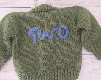 Two Years Old Boys Car Sweater, 2nd Birthday Outfit, Toddler Custom Name Sweater, Cropped Car Cardigan, 2 Years Old Gifts