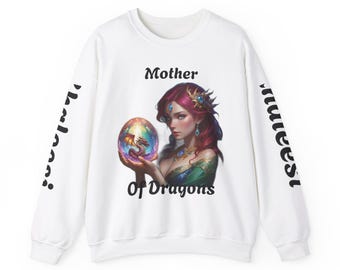 Felpa con grafica Dragon Queen, design Madre dei draghi, girocollo unisex, SamDCreations & Designs Apparel, felpa con uovo di drago, fantasy