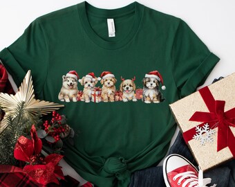 Christmas Puppies Shirt, Dog Owner Christmas Gift,Gift for Christmas, Christmas Dog Sweater,Women Dog Lover Crewneck Dog Christmas TShirt,,