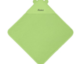 Toalha de banho personalizada com capuz e orelhas bordadas, em tecido atoalhado, com nome personalizado | Toalha de banho personalizada para bebê