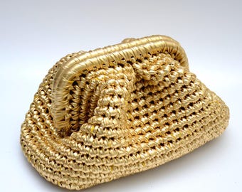 Metallic Raffia Clutch, Handmade Sparkly Evening Purse, Wedding Guest Bags